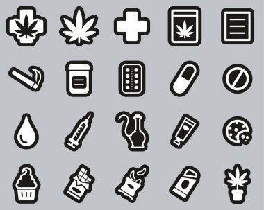 Tıbbi Marihuana Simgeleri Siyah Etikette Beyaz Büyük