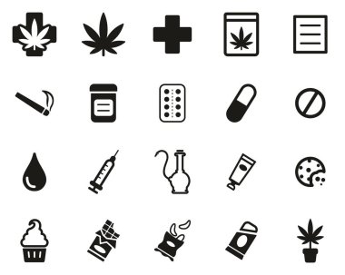 Tıbbi Marihuana Simgeleri Siyah & Beyaz Büyük
