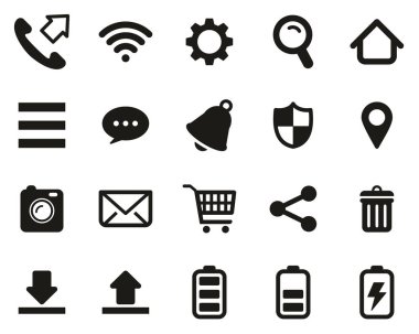 Cep Telefonu veya Akıllı Telefon Simgeleri Siyah & Beyaz Büyük Ayarlar