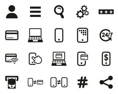 Mobil Bankacılık Simgeleri Siyah & Beyaz Büyük Ayarlar