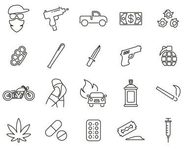 Modern Gangster Simgeleri Siyah & Beyaz İnce Çizgi Büyük Ayarlandı