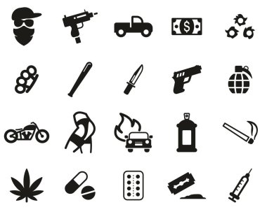 Modern Gangster Simgeleri Siyah & Beyaz Kümesi Büyük