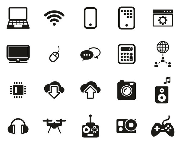 Modern Technology Icons Black & White Set Big