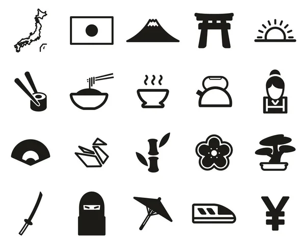 Japon Country & Culture Icônes Black & White Set Big — Image vectorielle