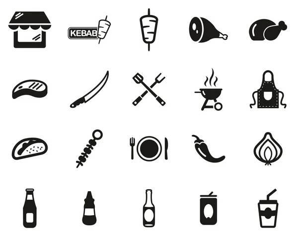 Kebab ou Kebab Shop icônes noir et blanc Big Set — Image vectorielle