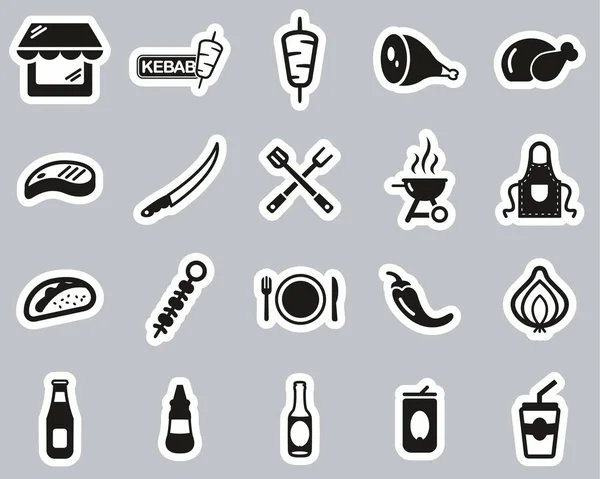 Iconos de la tienda de Kebab o Kebab Etiqueta engomada en blanco y negro grande — Vector de stock