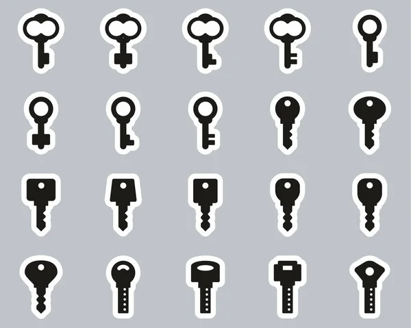 Chiavi o varie forme di chiavi icone Set di adesivi in bianco e nero B — Vettoriale Stock