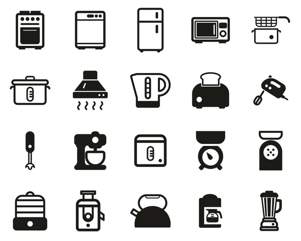 Aparatos de cocina Iconos Blanco y Negro Set Grande — Vector de stock