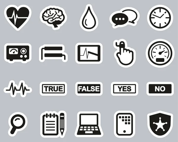 Lie Detector Test Or Polygraph Test Icons Black & White Sticker — Stock Vector