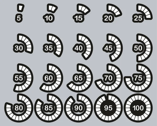 Loading or Percentage Icons Weiß auf schwarzem Aufkleber Set 03 Big — Stockvektor