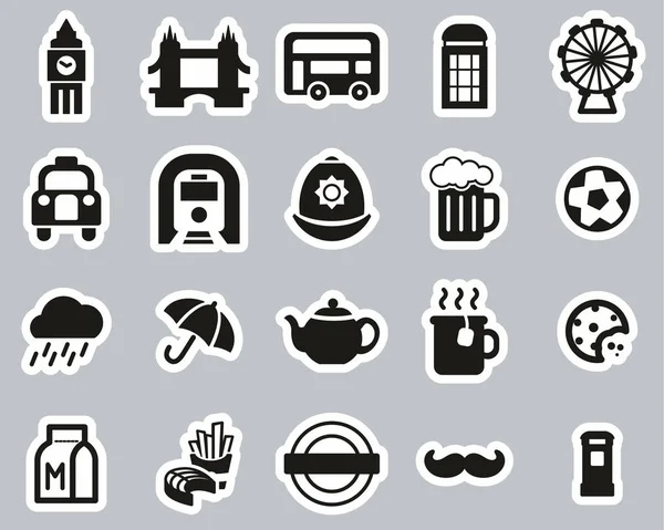 London City & Culture Icons Black & White Sticker Set Big — Stock Vector