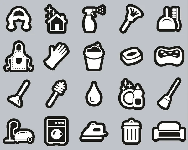 Maid Or Housekeeper Icons White On Black Sticker Set Big — Stock Vector