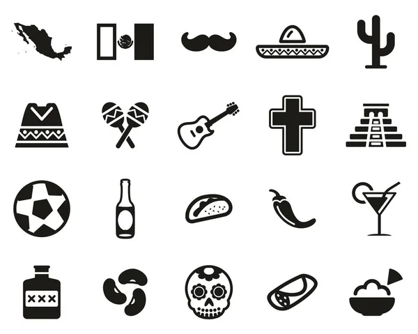 México País & Cultura Iconos Blanco y Negro Set Grande — Vector de stock