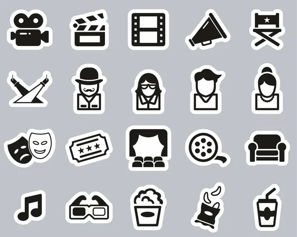 Film ou Cinéma icônes de l'industrie Noir & Blanc Sticker Set Big — Image vectorielle