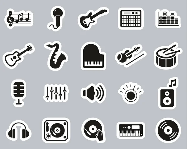 Оборудование музыкальной студии Icons Black & White Sticker Set — стоковый вектор