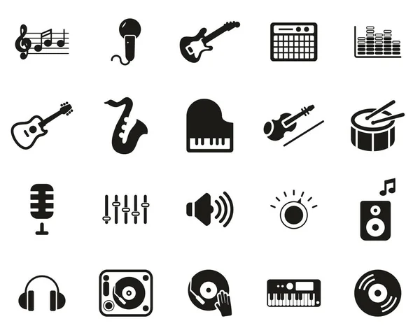 Оборудование музыкальной студии Icons Black & White — стоковый вектор