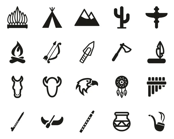 Icônes de la culture amérindienne Black & White Set Big — Image vectorielle