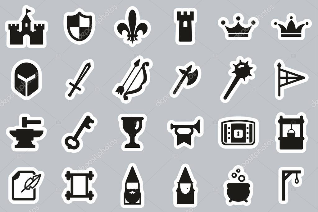 Medieval Castle Icons Black & White Sticker Set Big