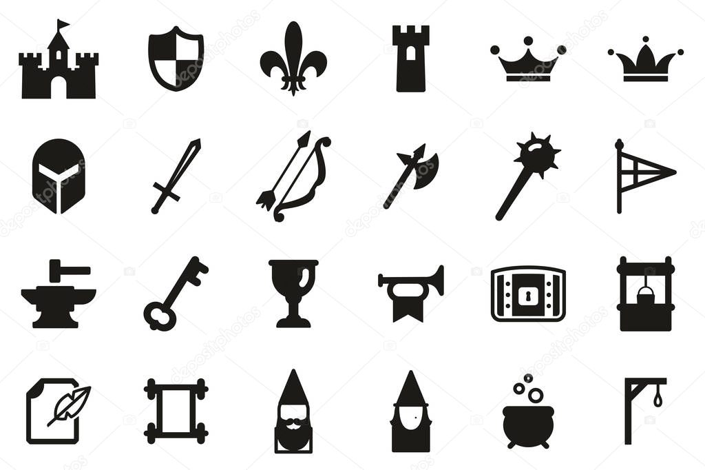 Medieval Castle Icons Black & White Set Big