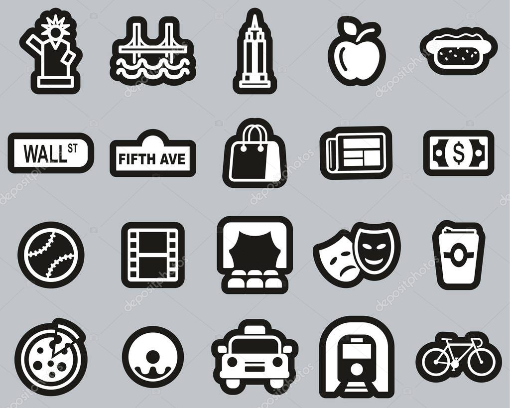 New York City & Culture Icons White On Black Sticker Set Big