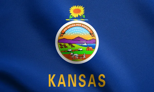 Bandeira do Kansas acenando com textura de tecido — Fotografia de Stock