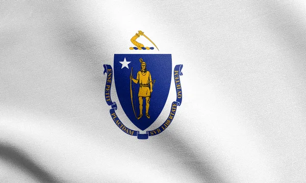 Bandera de Massachusetts ondeando con textura de tela —  Fotos de Stock
