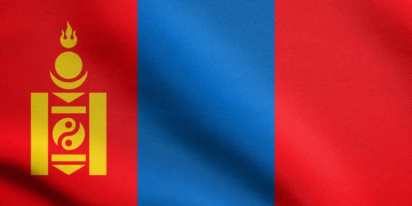 Flagge der Mongolei weht mit Stoffstruktur — Stockfoto