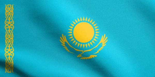 Fahne von Kasachstan weht mit Stoffstruktur — Stockfoto