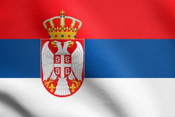 塞尔维亚国旗挥舞着织物纹理 — 图库照片