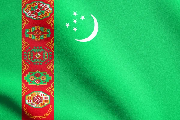 Bandera de Turkmenistán ondeando con textura de tela —  Fotos de Stock