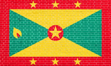 Tuğla duvar doku arka plan üzerinde Grenada Bayrağı