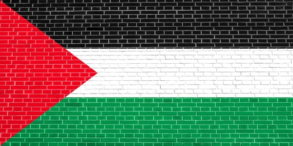 Flagge von Palestin auf Backsteinwand Textur Hintergrund — Stockfoto