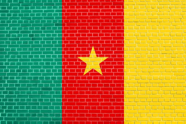 Kamerun zászlaja a Téglafalnak Textúra háttere — Stock Fotó