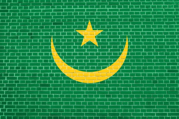 Mauritánia zászlaja, téglafalra textúra háttér — Stock Fotó