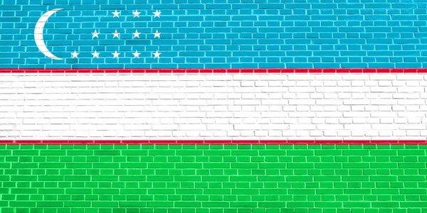 Bandeira do Uzbequistão, parede de tijolo textura fundo — Fotografia de Stock