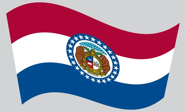 Bandera de Missouri ondeando sobre fondo gris — Archivo Imágenes Vectoriales