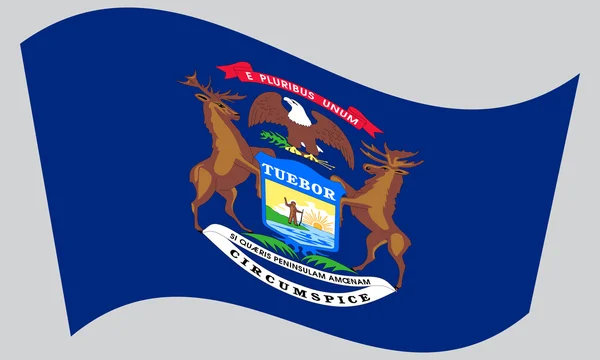 Flag of Michigan waving on gray background — Stockový vektor