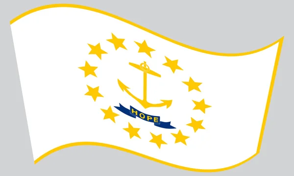 Flag of Rhode Island waving on gray background — Stock Vector