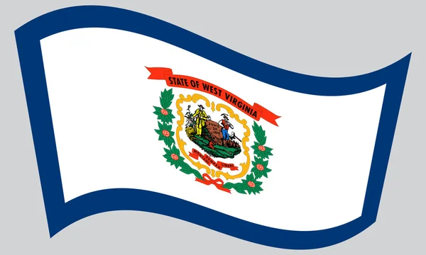 Bandera de West Virginia ondeando sobre fondo gris — Archivo Imágenes Vectoriales