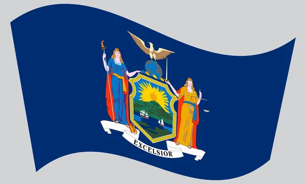 Flag of New York waving on gray background — Stockový vektor