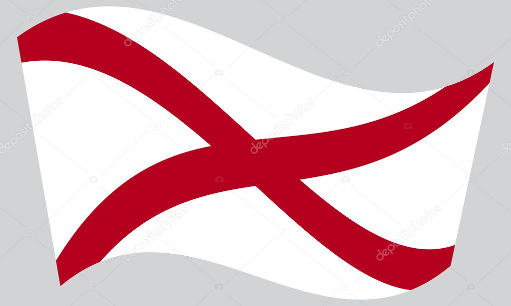 Flag of Alabama waving on gray background