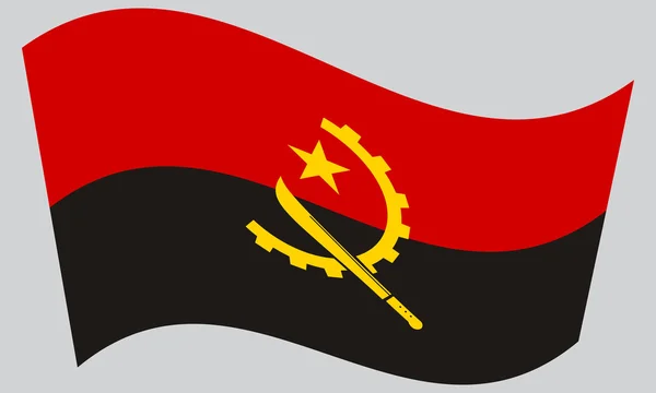 Flag of Angola waving on gray background — Διανυσματικό Αρχείο