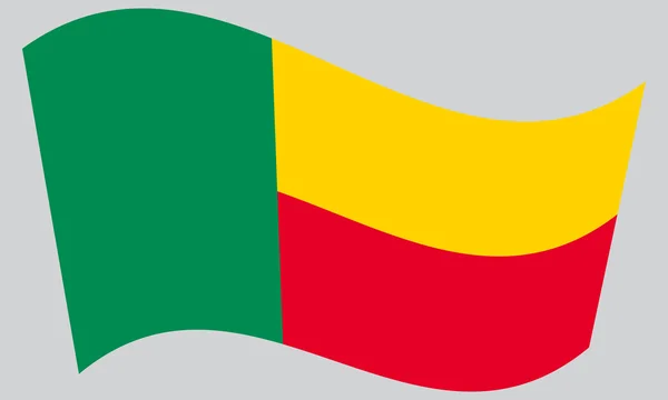 Flag of Benin waving on gray background — Διανυσματικό Αρχείο