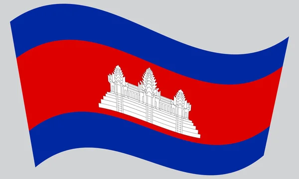 Flag of Cambodia waving on gray background — ストックベクタ