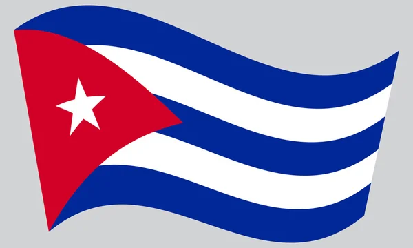 Bandera de Cuba ondeando sobre fondo gris — Vector de stock