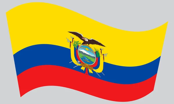 Flag of Ecuador waving on gray background — Διανυσματικό Αρχείο