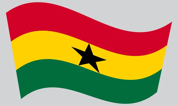 Bandera de Ghana ondeando sobre fondo gris — Vector de stock