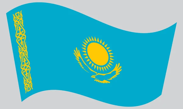 Fahne von Kasachstan weht auf grauem Hintergrund — Stockvektor