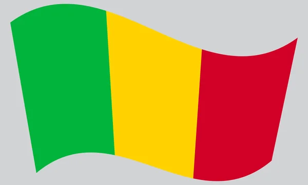 Flag of Mali waving on gray background — Stockový vektor