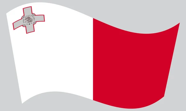 Flag of Malta waving on gray background — Stock vektor